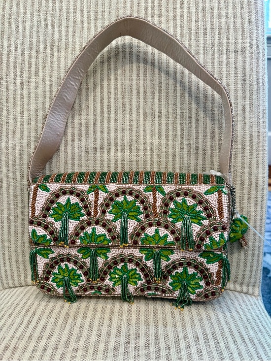Handbags - Beaded Green Palm Motif Shoulder Bag